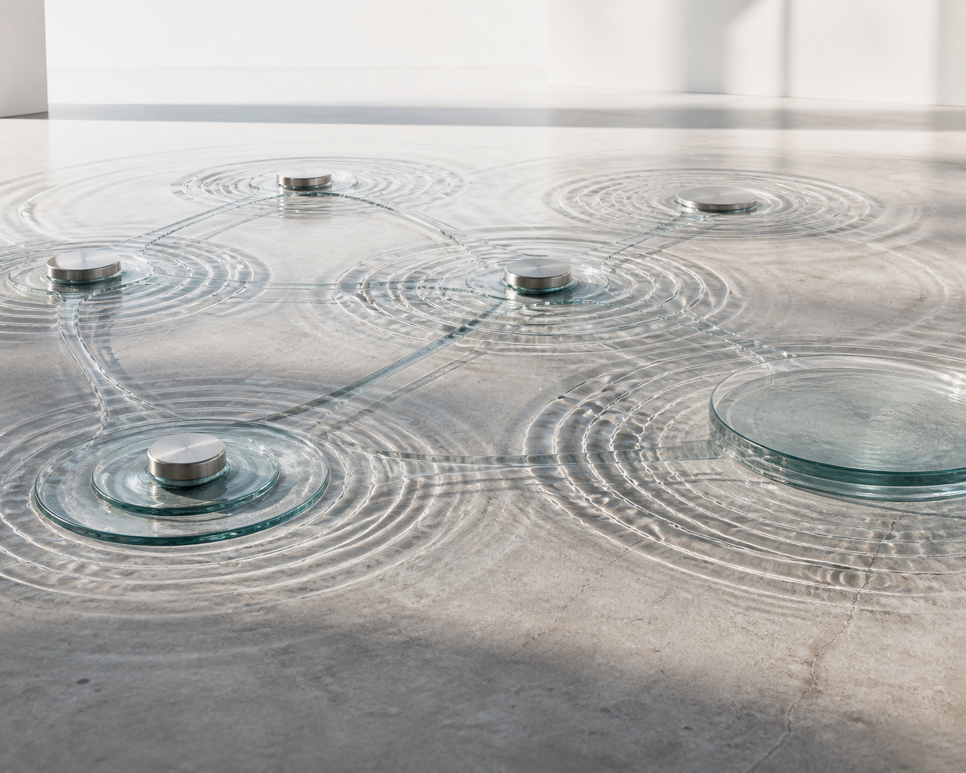 A traceable relationship network formed by glass and water ripples